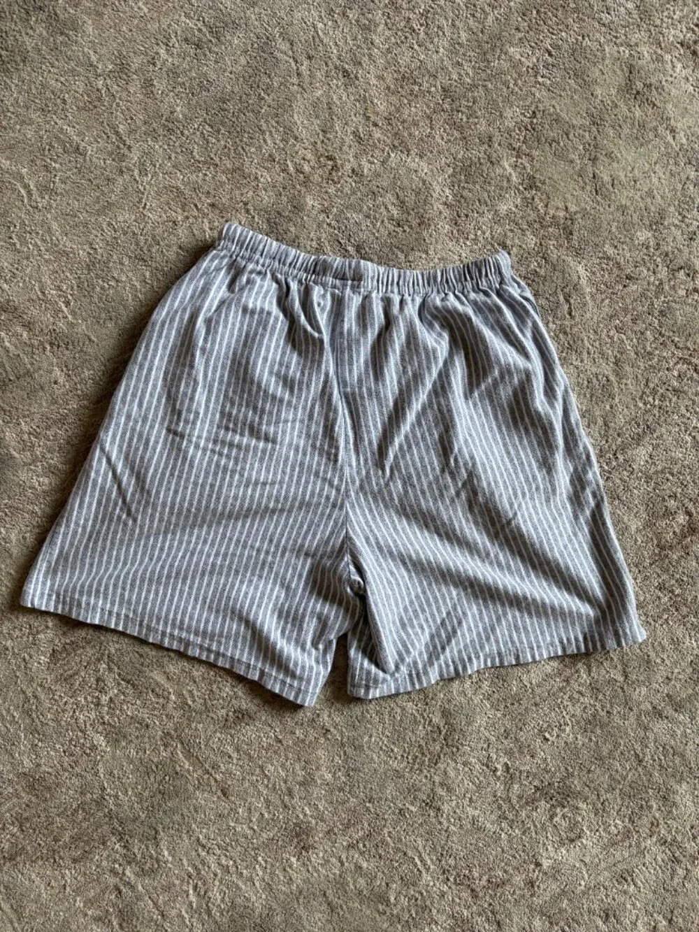 Vintage 90s Striped Lounge Shorts Small Grey Pinstripe Cotton High Waist USA